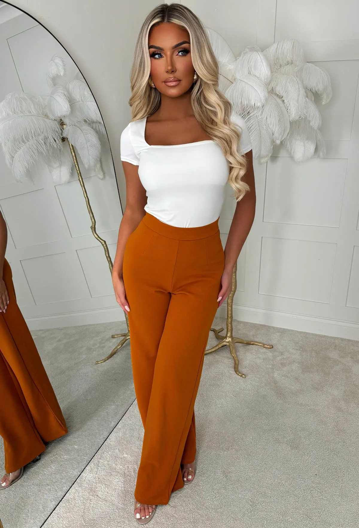I See Fire Terracotta High Waisted Wide Leg Trousers