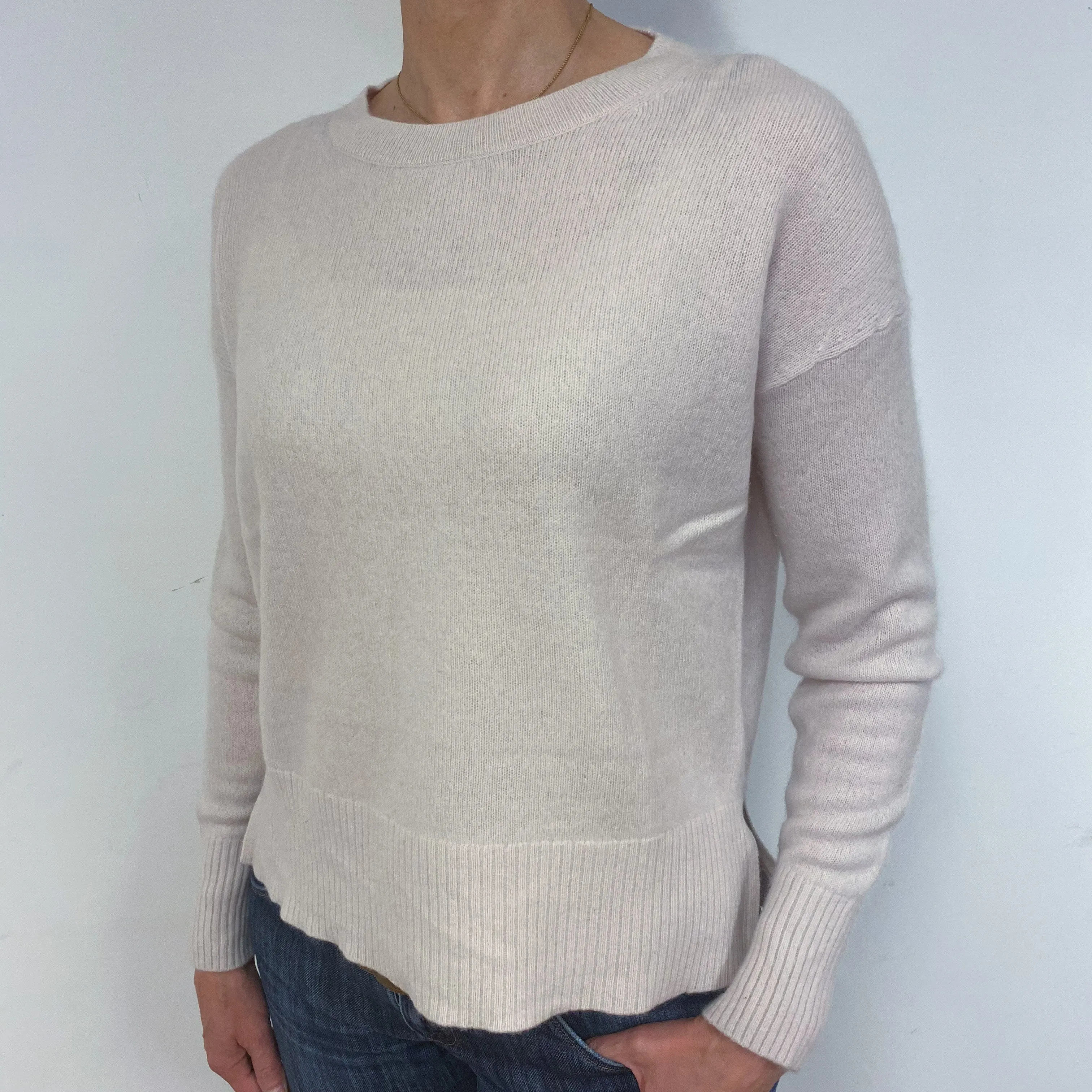 Ice Pink Boxy Cashmere Crew Neck Jumper