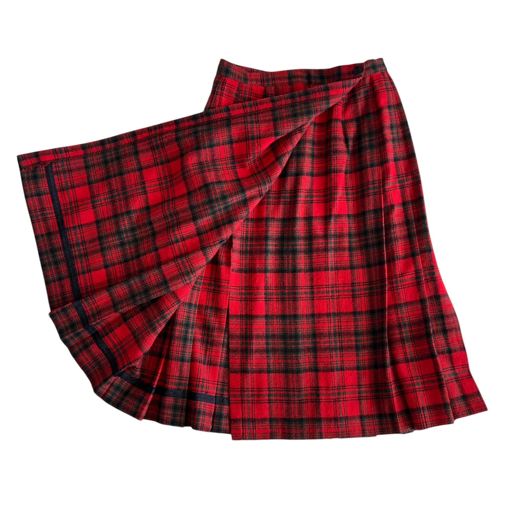 ILGWU Red Plaid Wool Midi Skirt Size XS