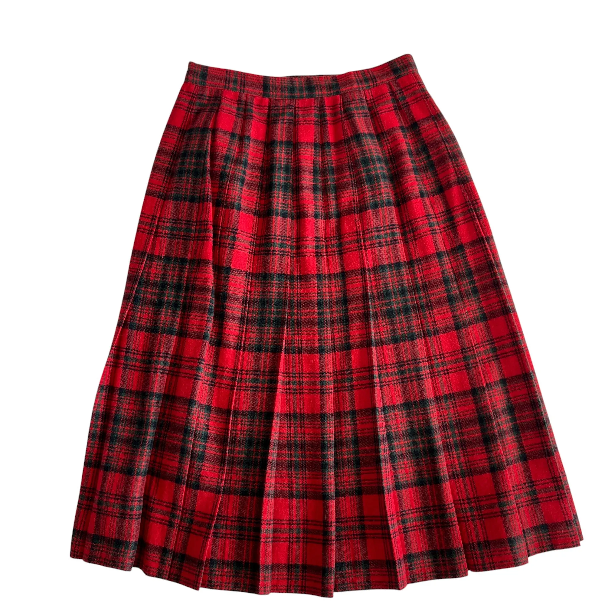 ILGWU Red Plaid Wool Midi Skirt Size XS