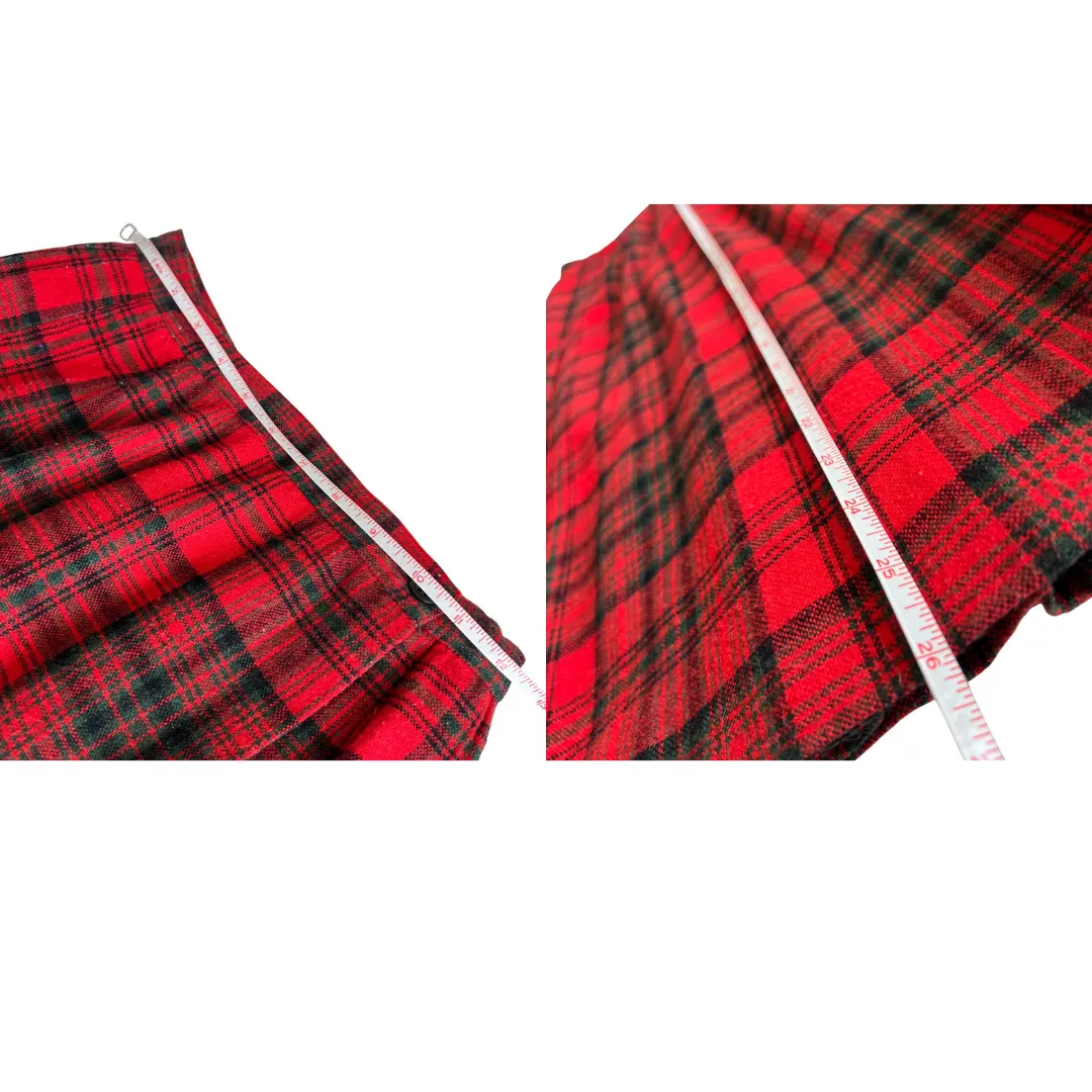ILGWU Red Plaid Wool Midi Skirt Size XS
