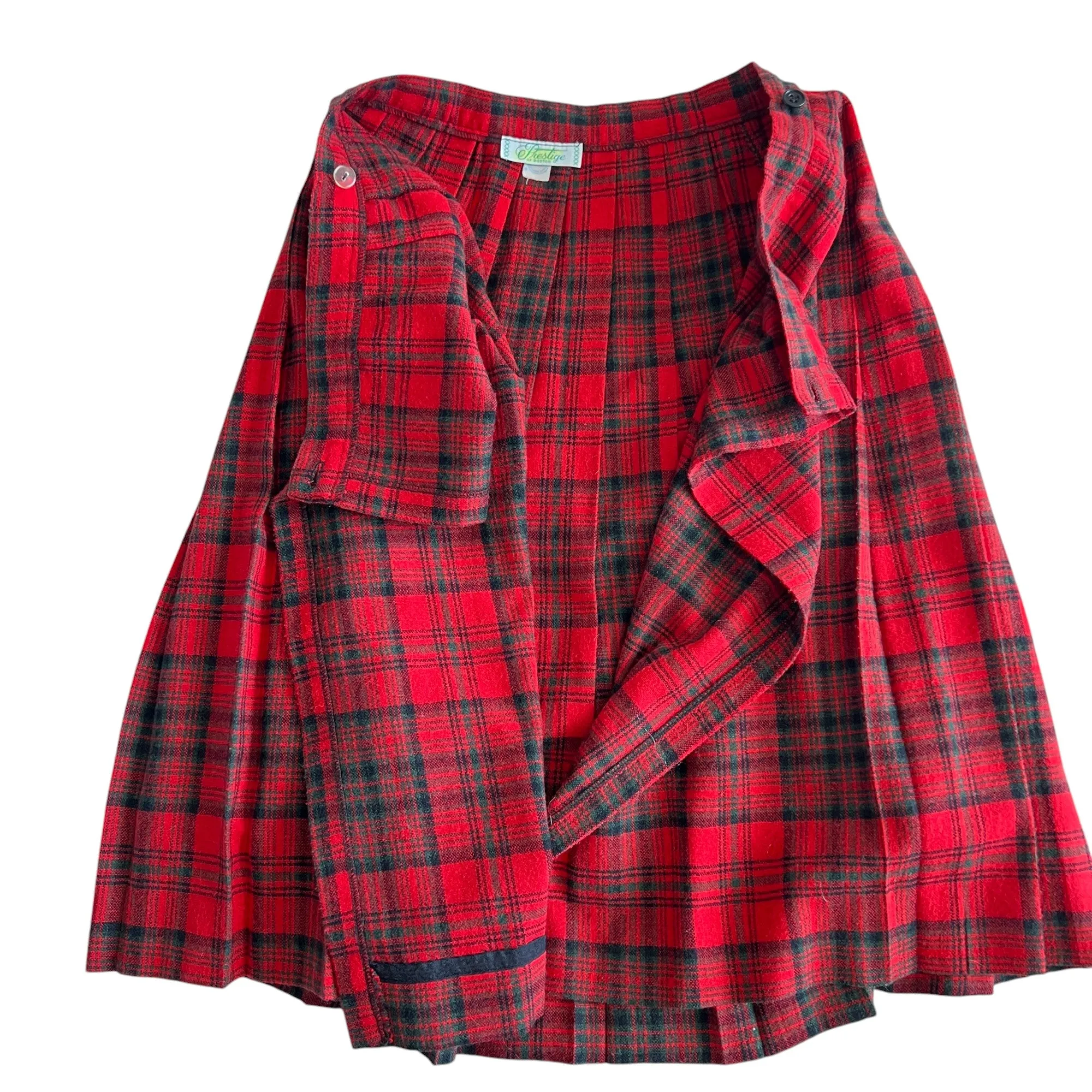 ILGWU Red Plaid Wool Midi Skirt Size XS