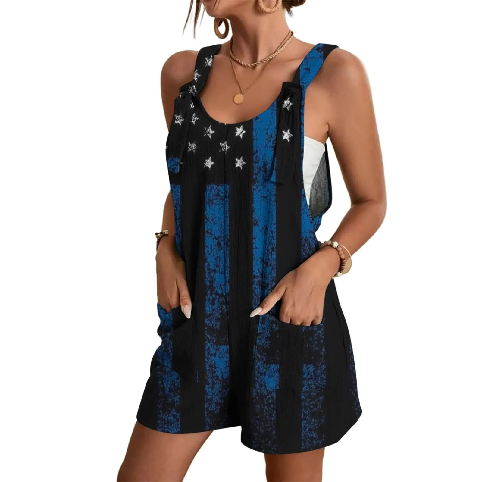 Independence Day Flag Print Halter Jumpsuit