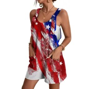 Independence Day Flag Print Halter Jumpsuit
