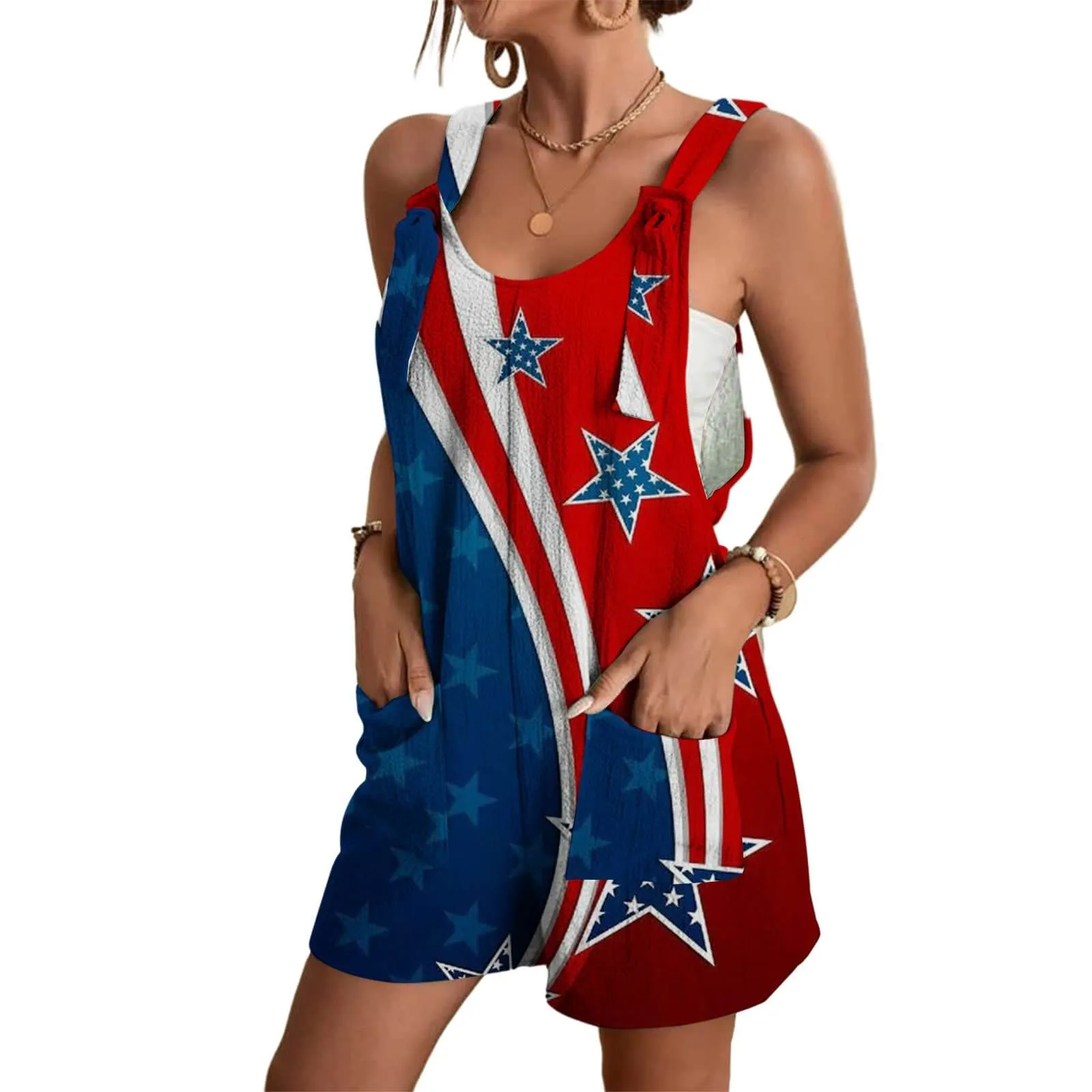 Independence Day Flag Print Halter Jumpsuit