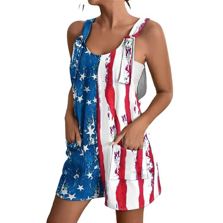Independence Day Flag Print Halter Jumpsuit