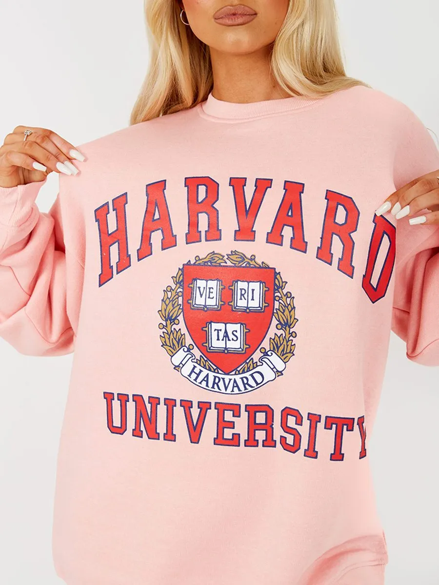 Jane HARVARD Graphic Sweatshirt Jumper In Pink