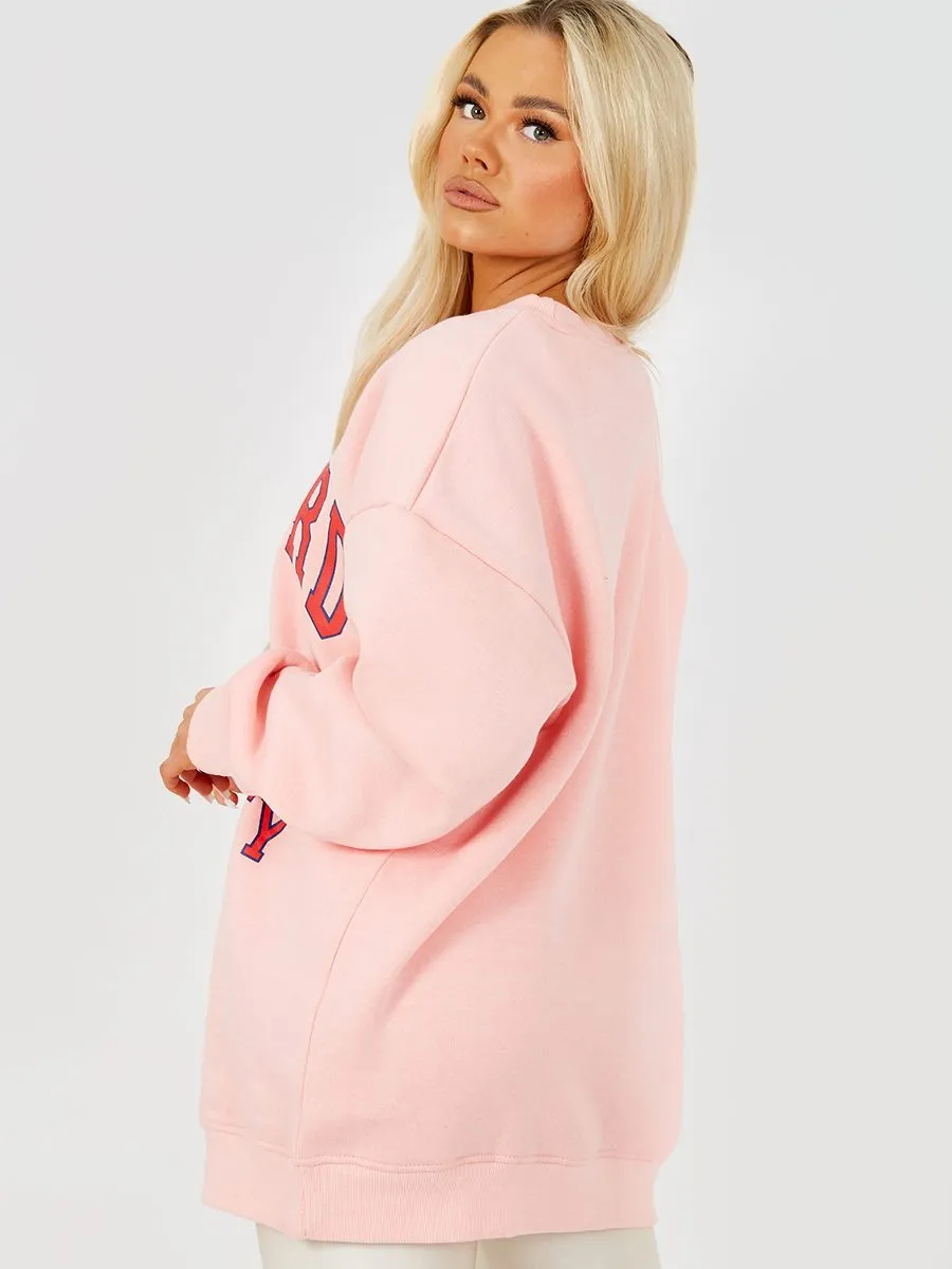 Jane HARVARD Graphic Sweatshirt Jumper In Pink