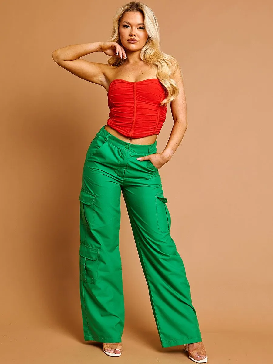 Loren Wide Leg Cargo Trousers In Green