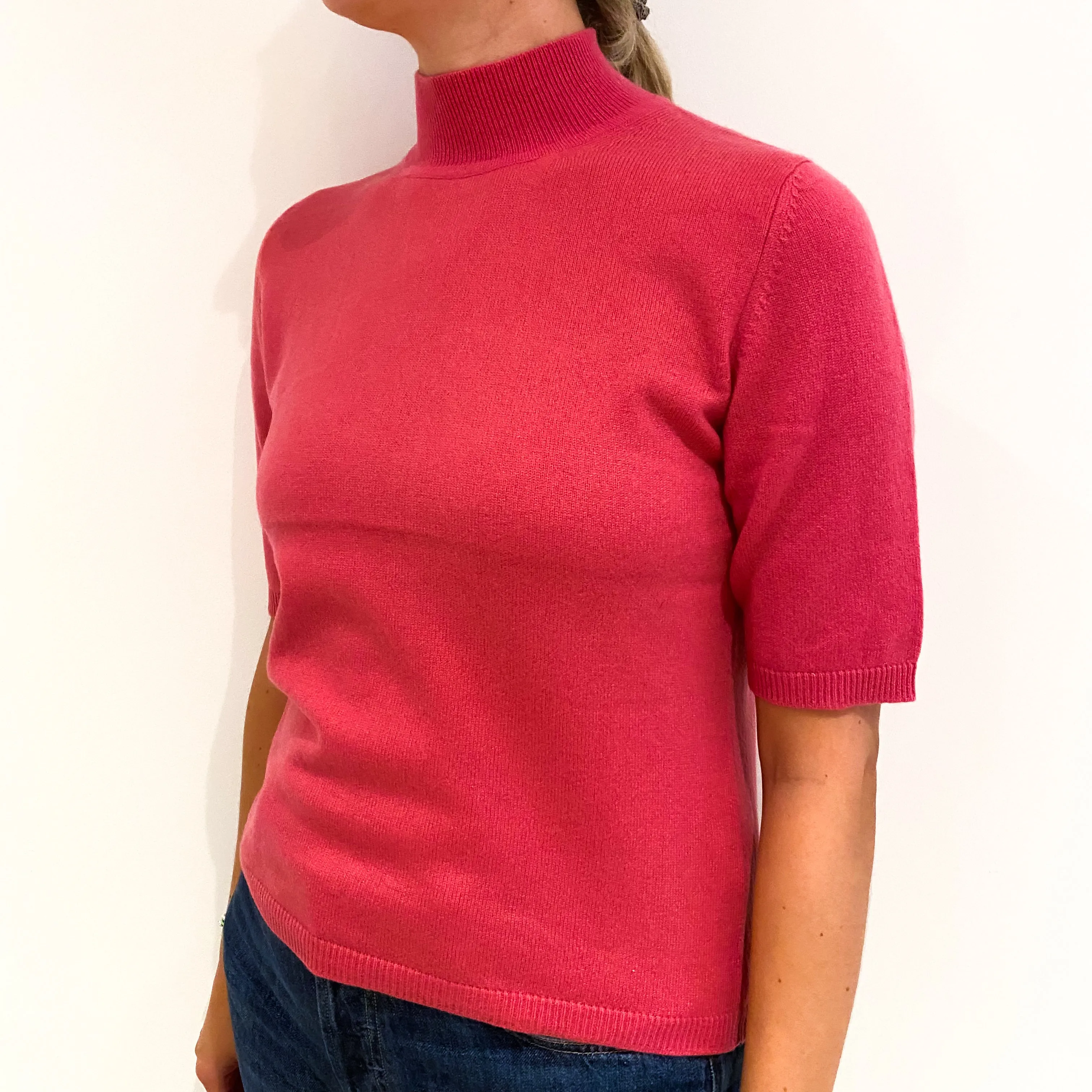 Lupin Pink Short Sleeved Cashmere Turtle Neck Jumper Medium