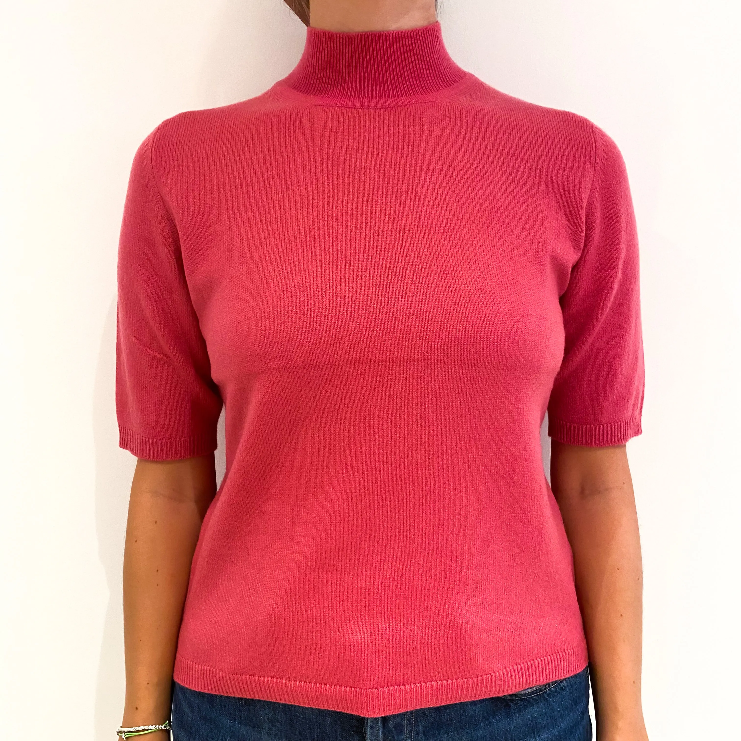 Lupin Pink Short Sleeved Cashmere Turtle Neck Jumper Medium