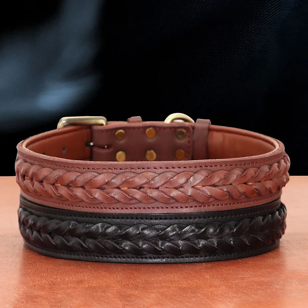Mars Genuine Leather Dog Collar Braided Design