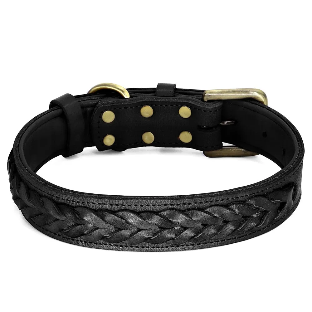 Mars Genuine Leather Dog Collar Braided Design