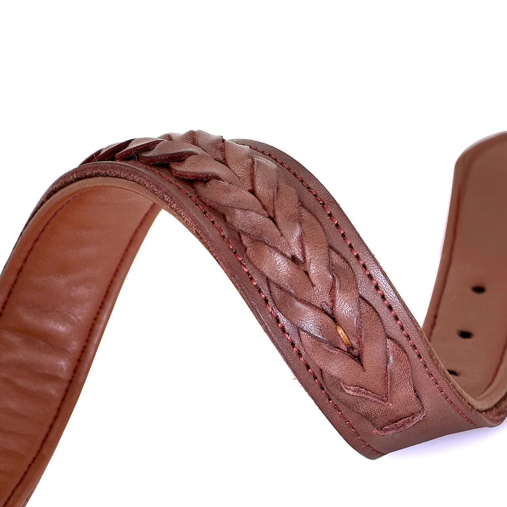 Mars Genuine Leather Dog Collar Braided Design