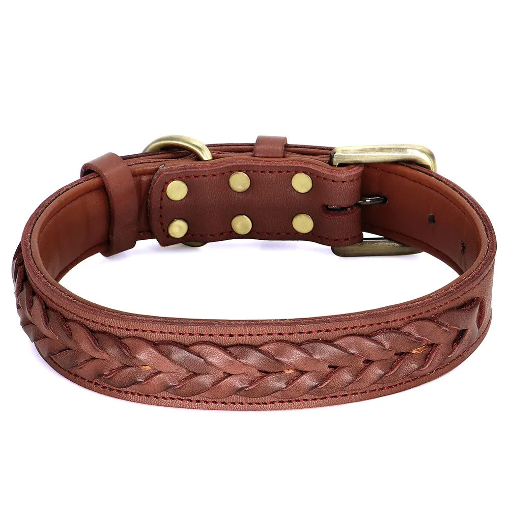 Mars Genuine Leather Dog Collar Braided Design