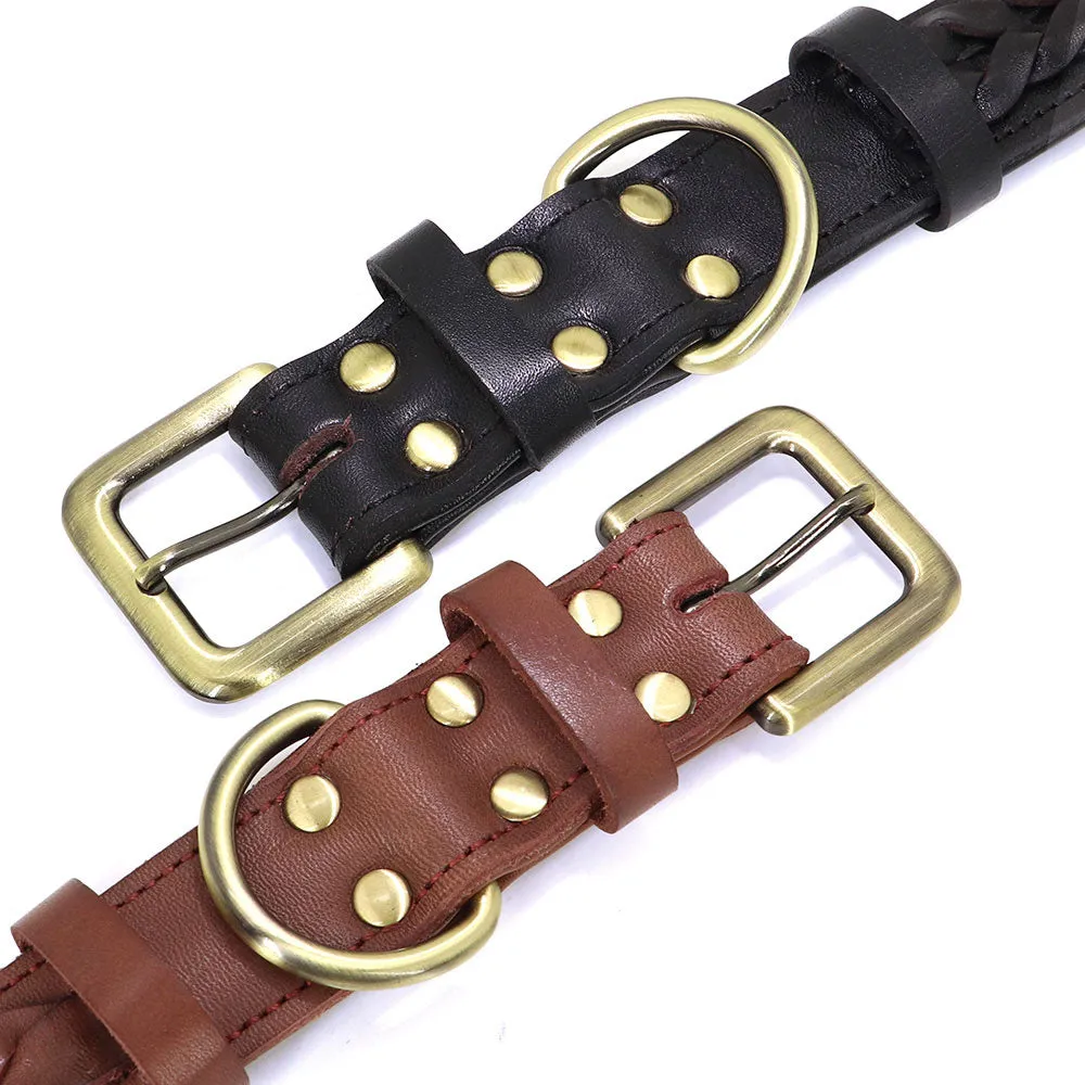Mars Genuine Leather Dog Collar Braided Design