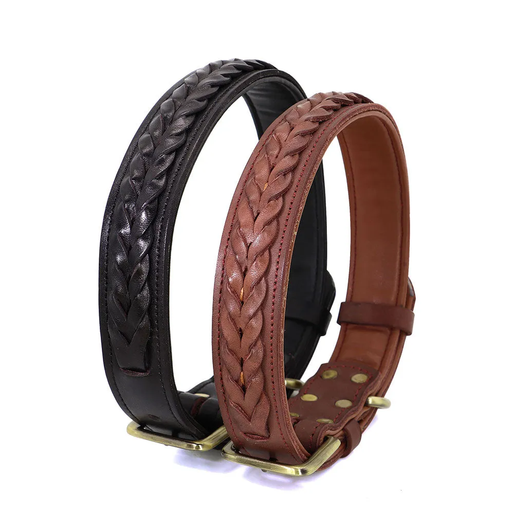 Mars Genuine Leather Dog Collar Braided Design