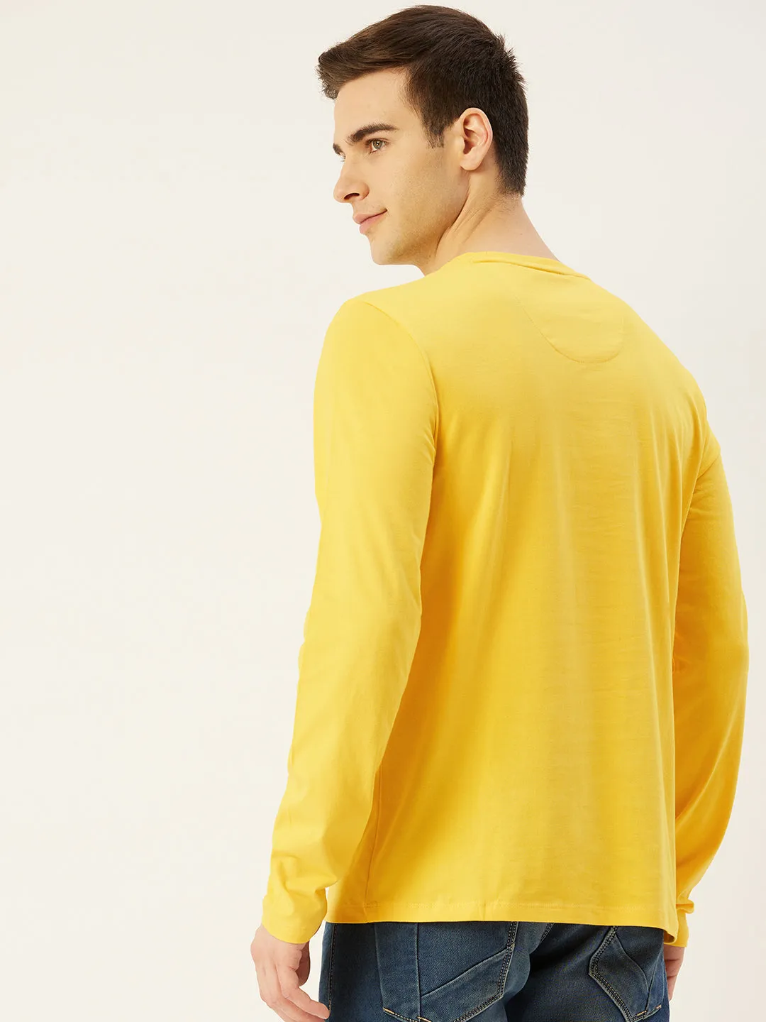 Mens Cotton Rich Lycra Graphic Full Sleeve Crew Neck T-Shirts