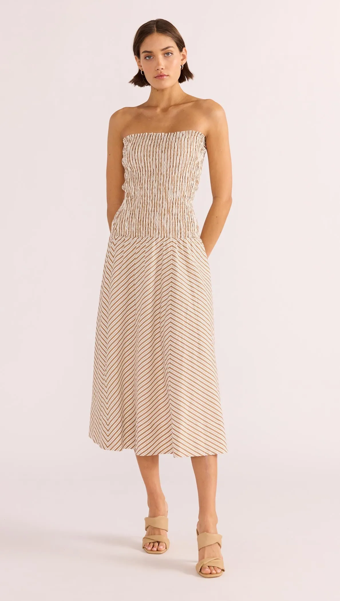 MINKPINK ARTMEIS SHIRRED MIDI DRESS