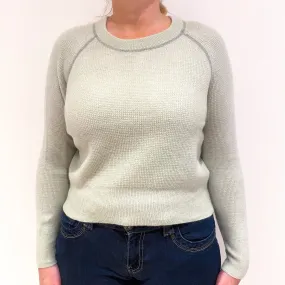 Mint Green Waffle Knit Cashmere Crew Neck Jumper Large