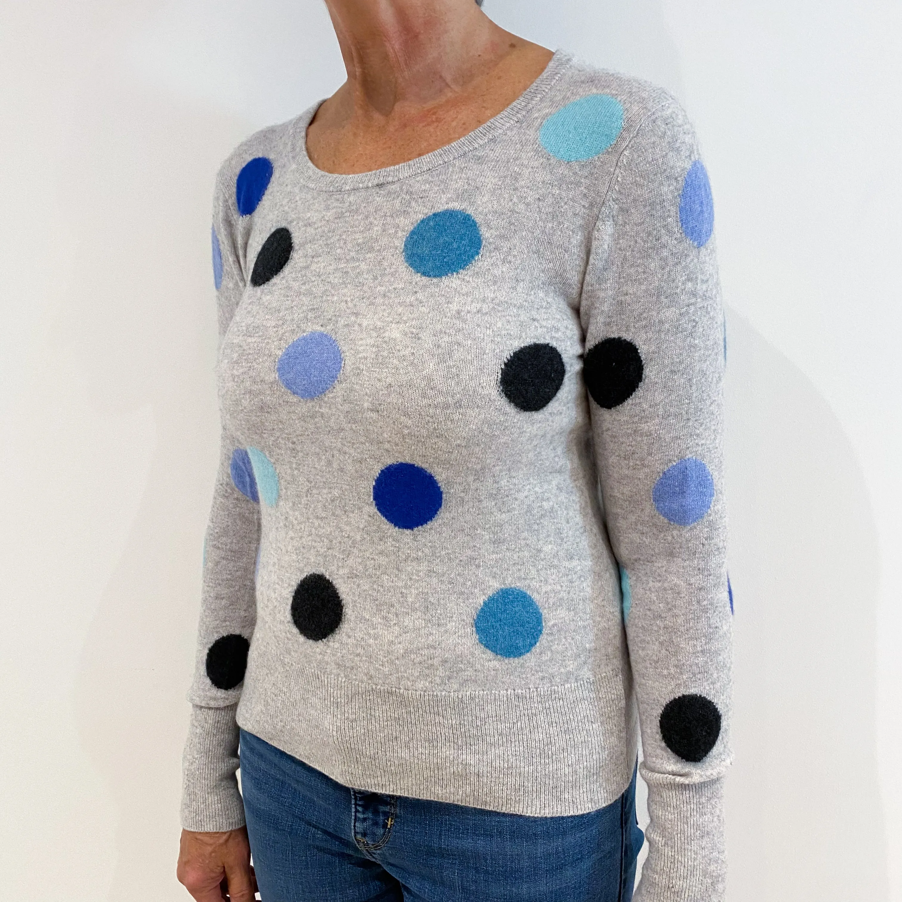 Mist Grey Spotted Cashmere Crew Neck Jumper Medium