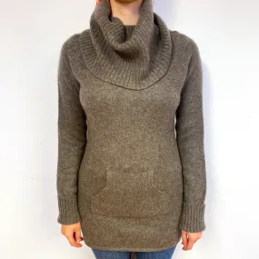 Mocha Brown Longline Cashmere Cowl Neck Jumper Small