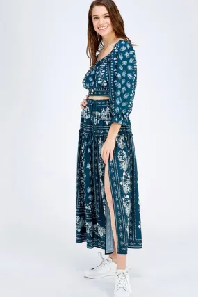 Navy Print Midi Skirt