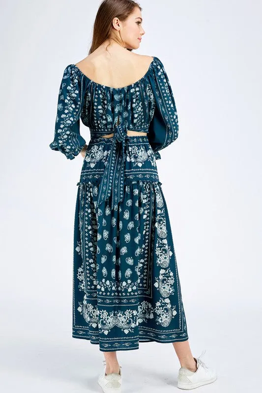 Navy Print Midi Skirt