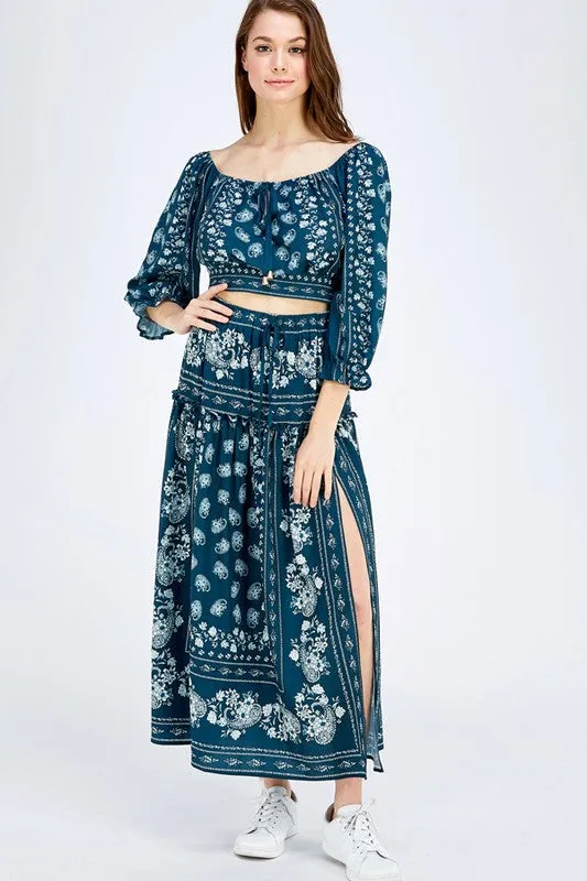 Navy Print Midi Skirt