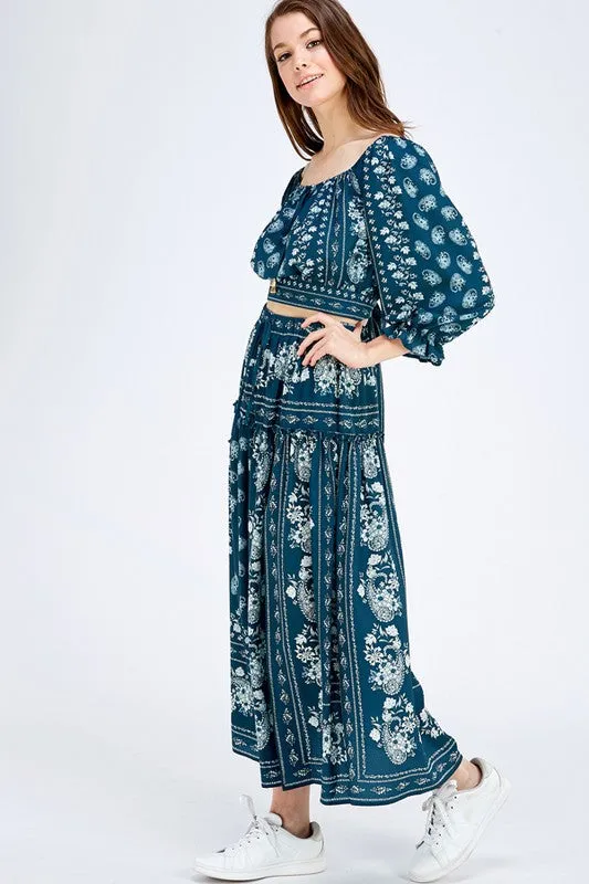 Navy Print Midi Skirt