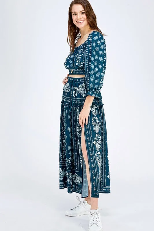 Navy Print Midi Skirt