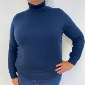 New Navy Blue Polo Neck Cashmere Jumper