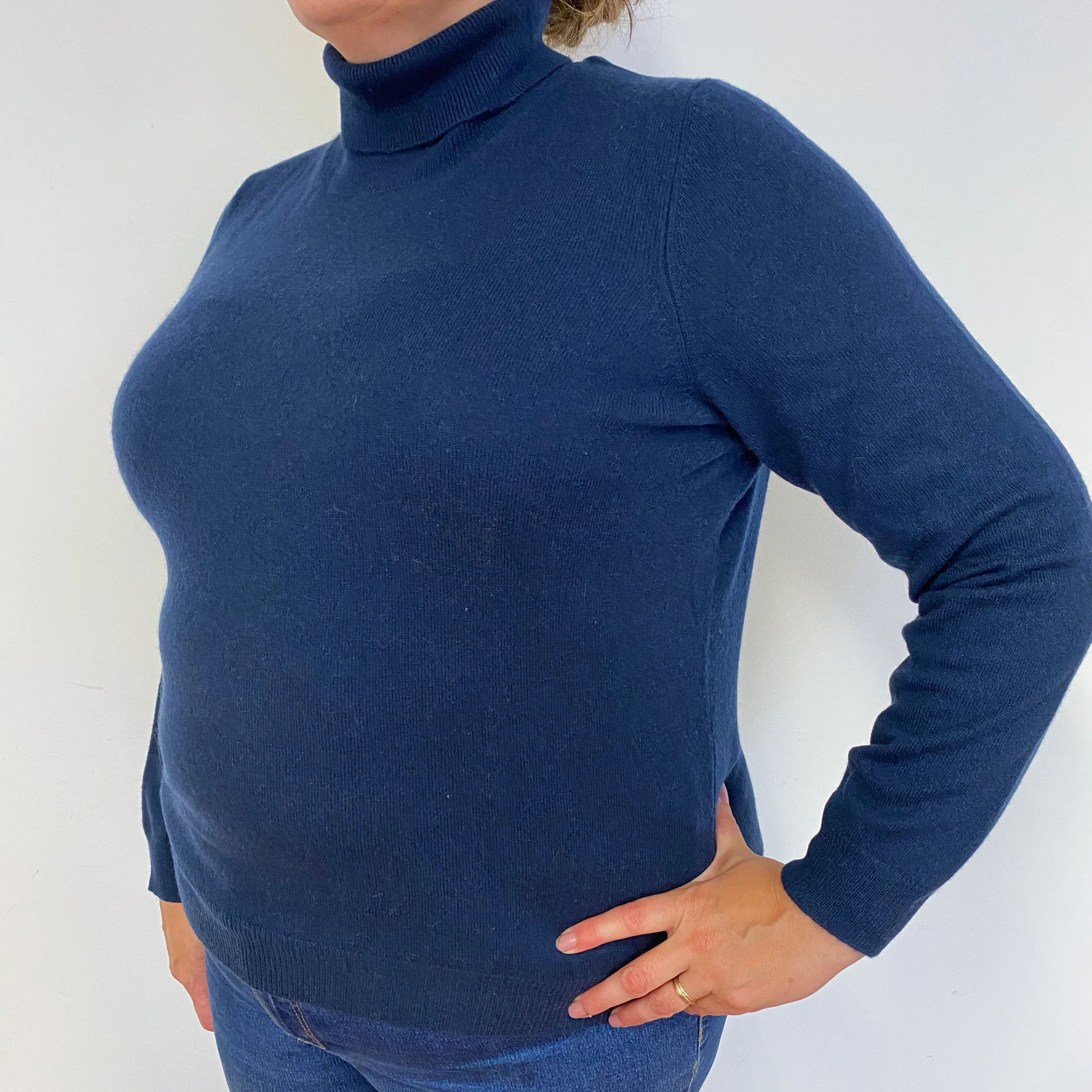 New Navy Blue Polo Neck Cashmere Jumper