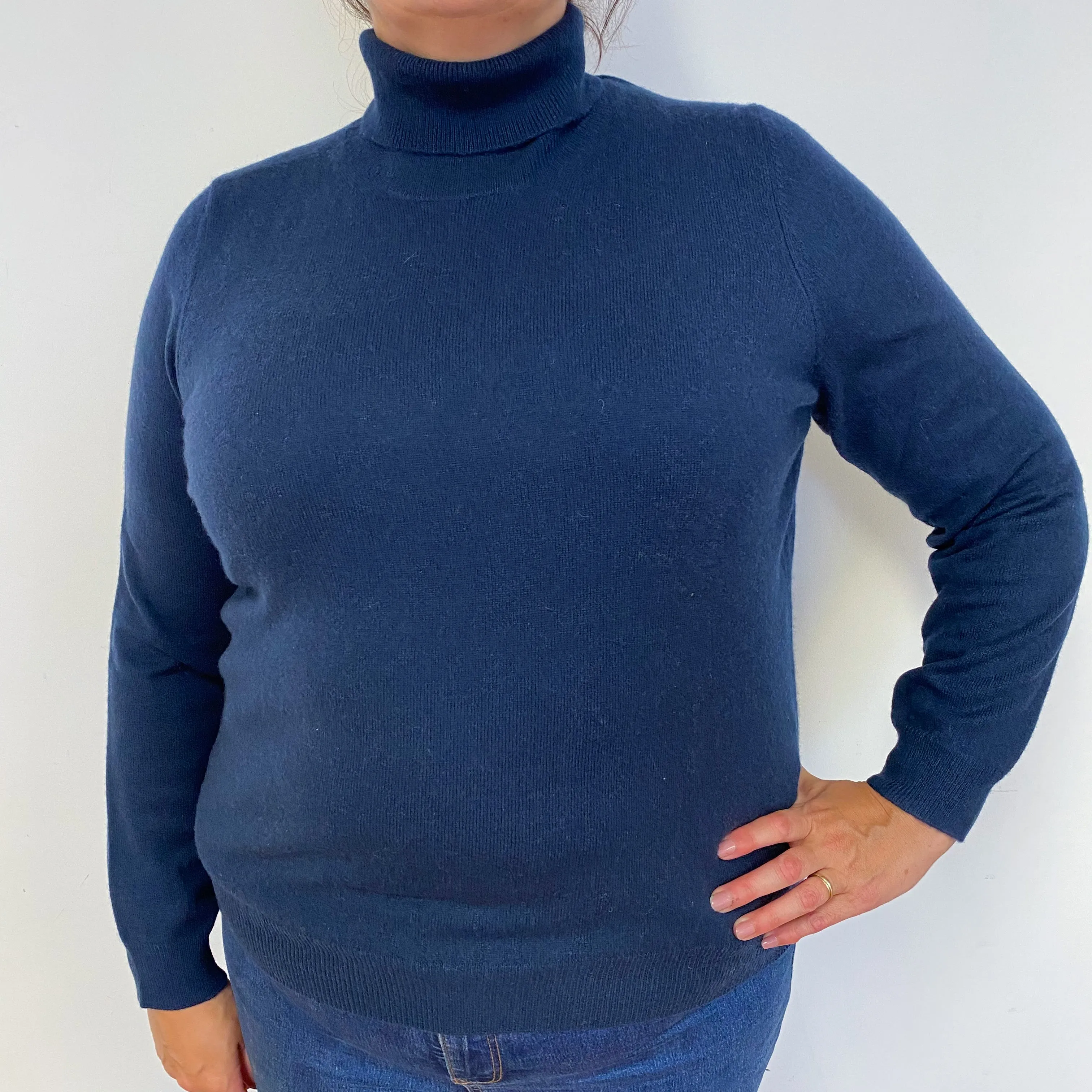 New Navy Blue Polo Neck Cashmere Jumper
