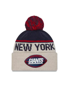 New York Giants 2024 New Era NFL Sideline Historic Cuffed Pom Knit - Cream