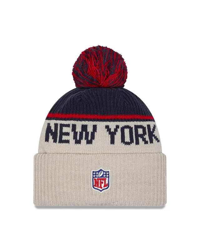 New York Giants 2024 New Era NFL Sideline Historic Cuffed Pom Knit - Cream