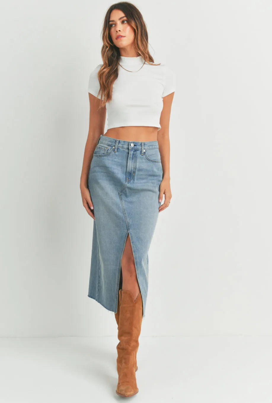 Open Slit Midi Skirt
