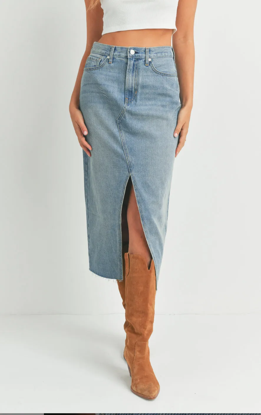 Open Slit Midi Skirt