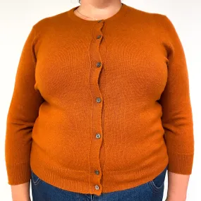 Orange Rust 3/4 Sleeve Cashmere Crew Neck Cardigan Extra Large