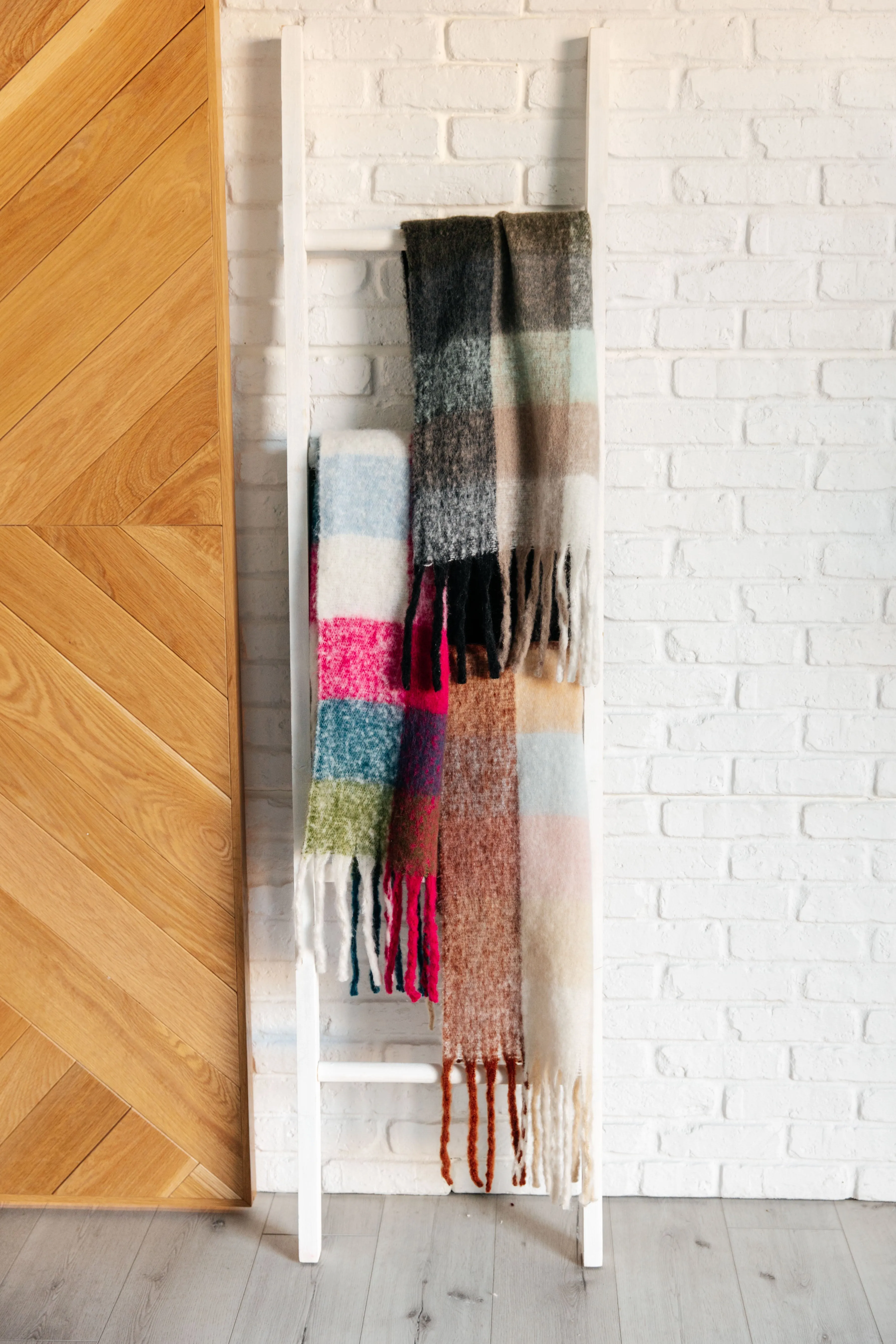Oversized Plaid Fringe Scarf - Magenta and Teal