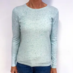 Pale Turquoise Speckled Cashmere Crew Neck Jumper Medium