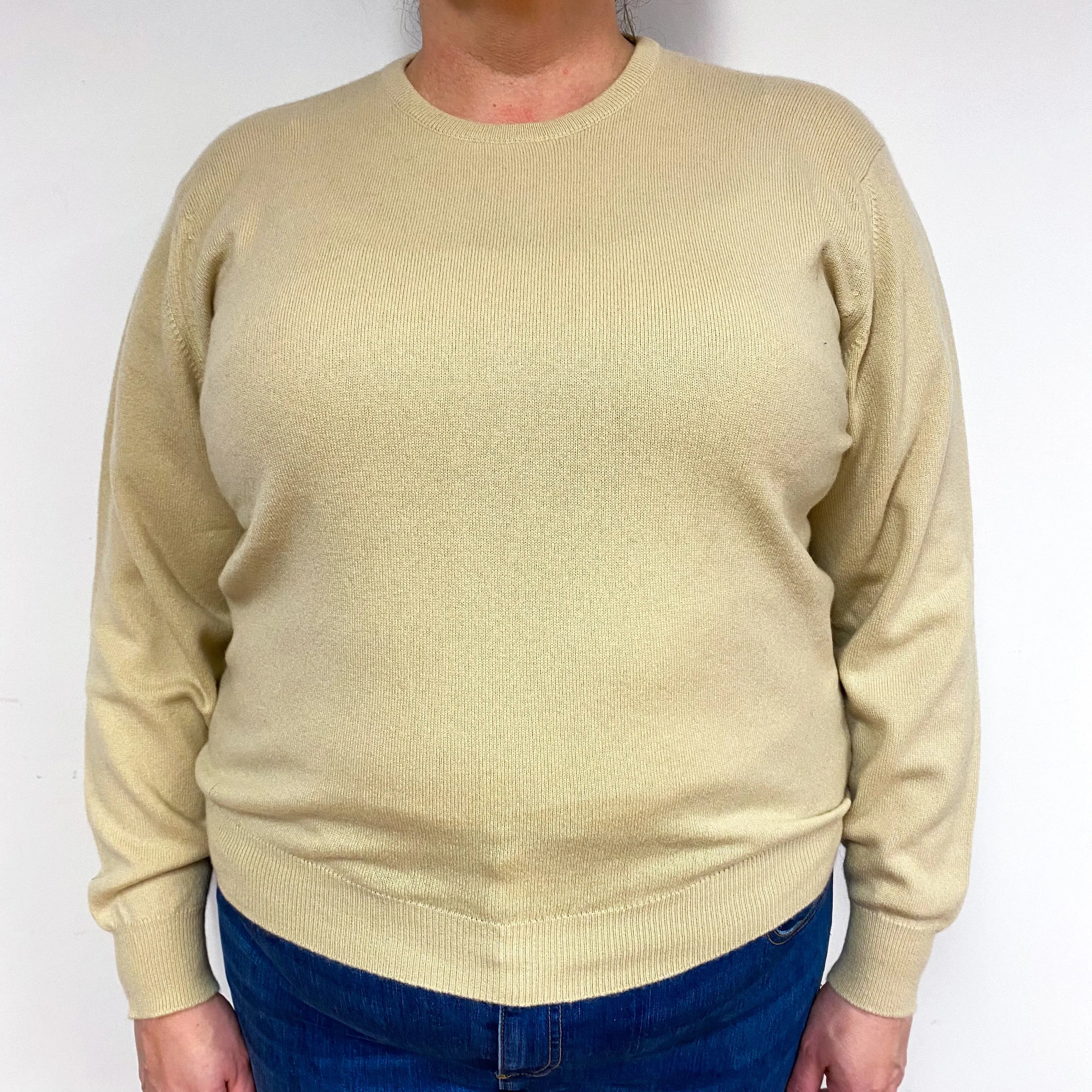 Palest Yellow Cashmere Crew Neck Jumper Extra Large