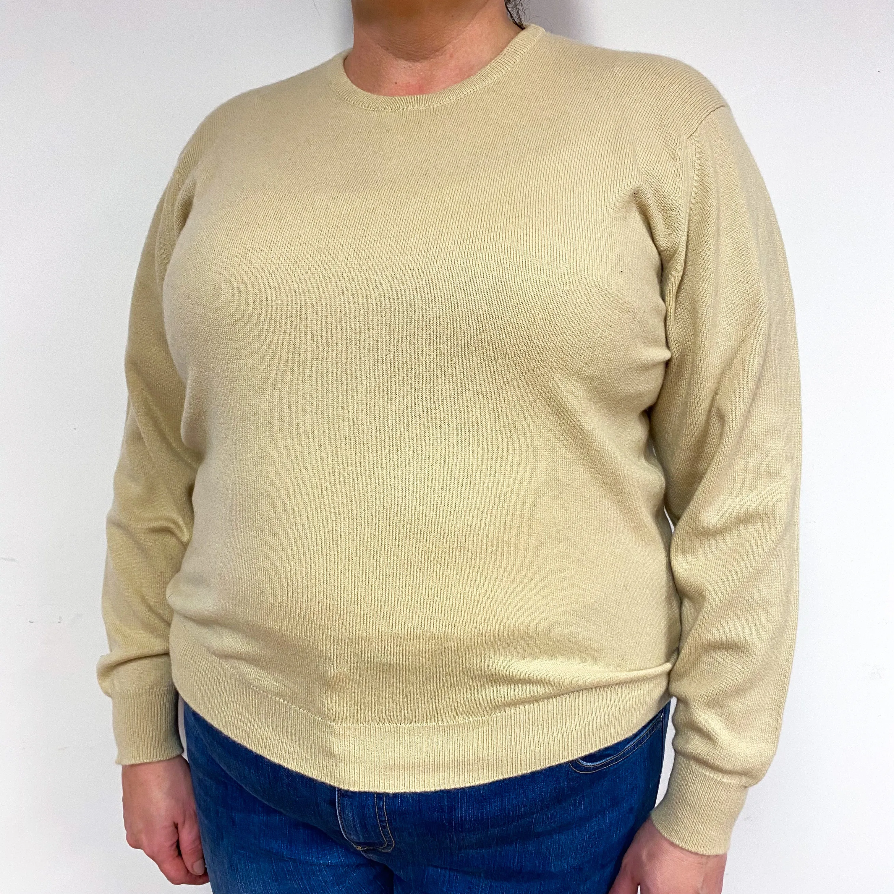 Palest Yellow Cashmere Crew Neck Jumper Extra Large