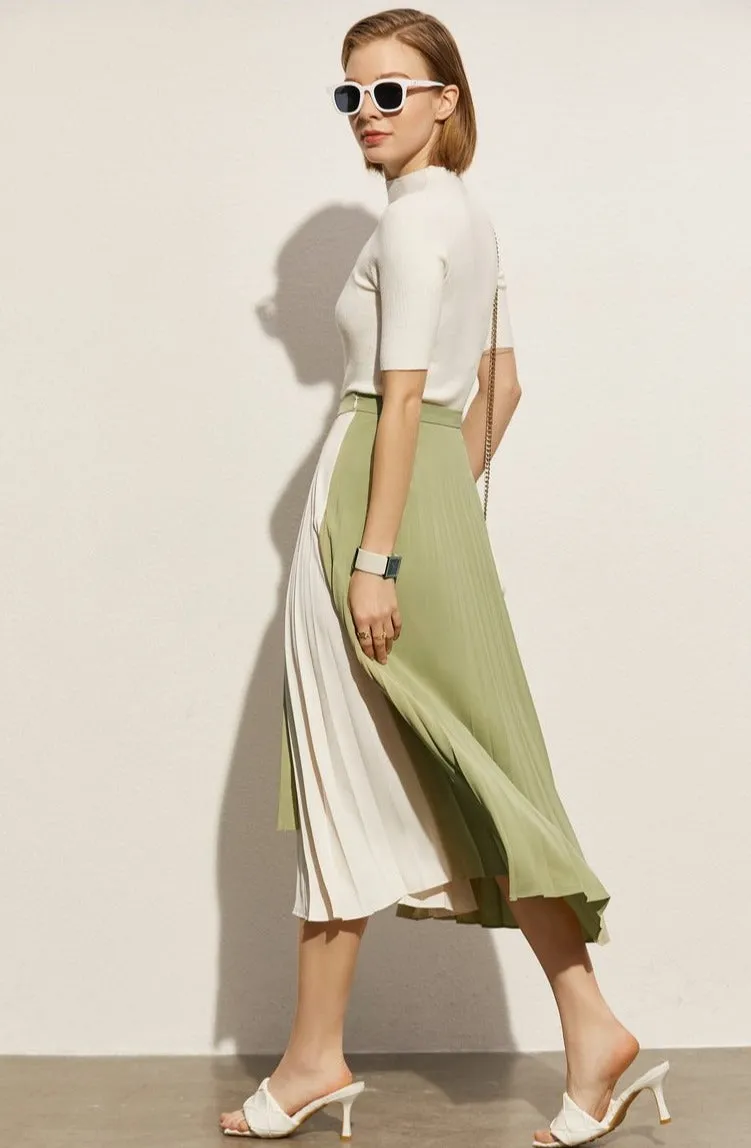 Patchwork Aline Pleated Wavy Skirt