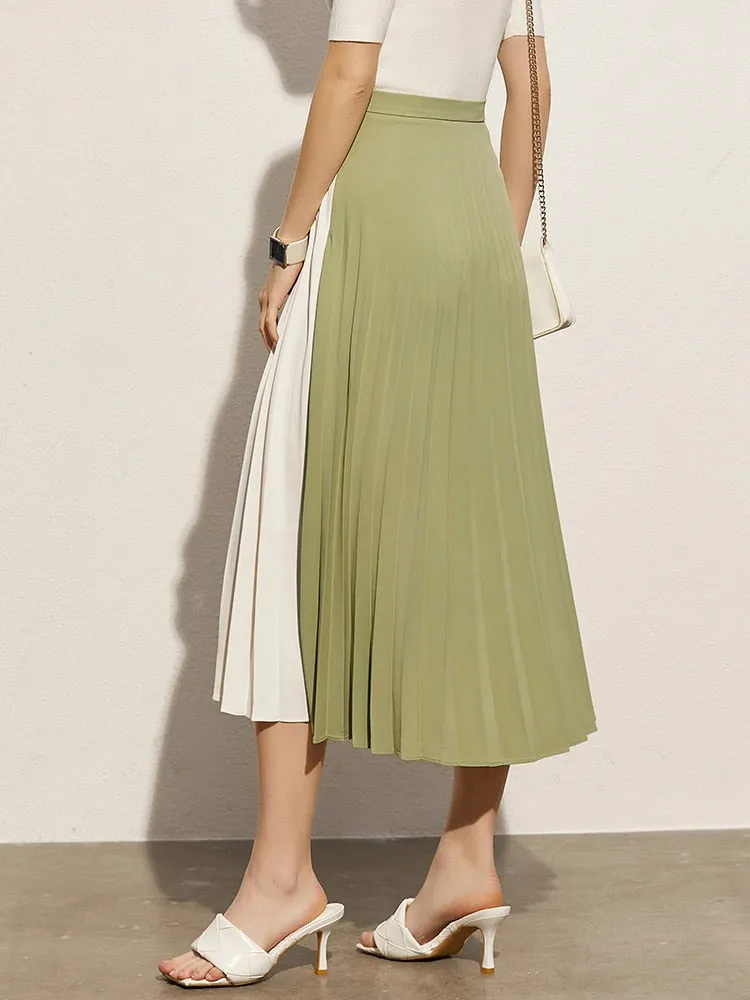 Patchwork Aline Pleated Wavy Skirt