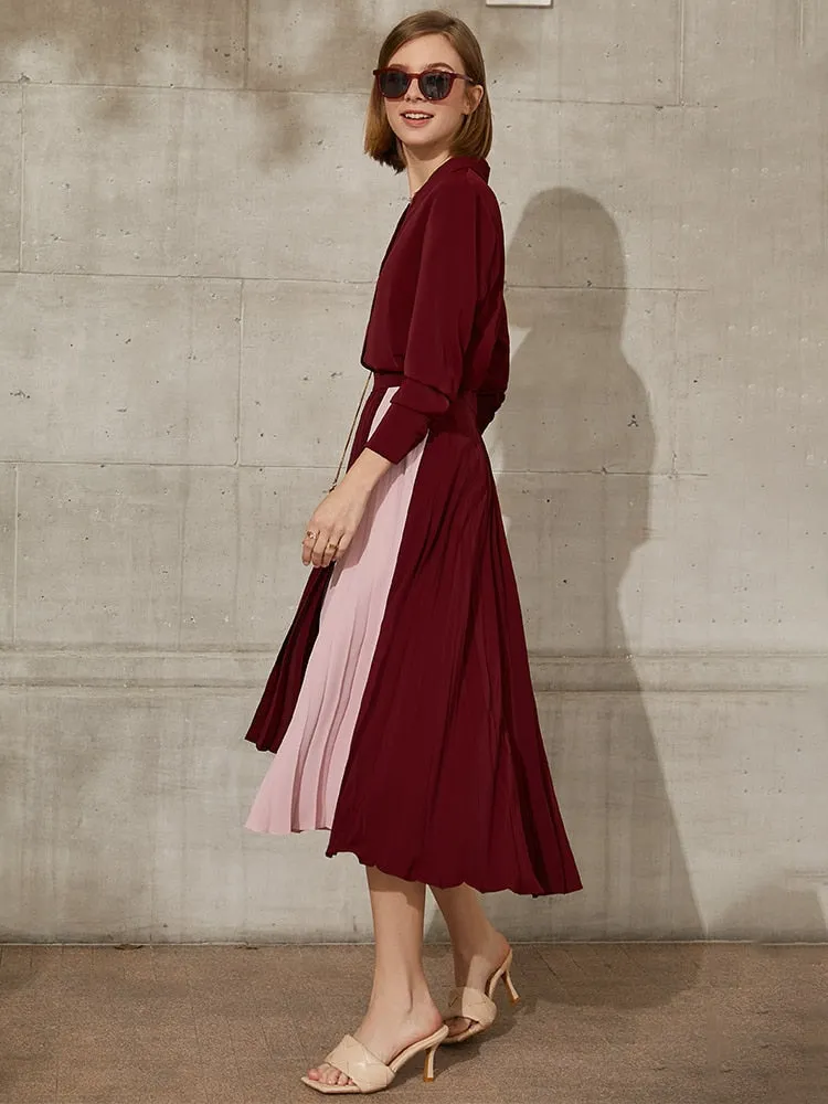Patchwork Aline Pleated Wavy Skirt
