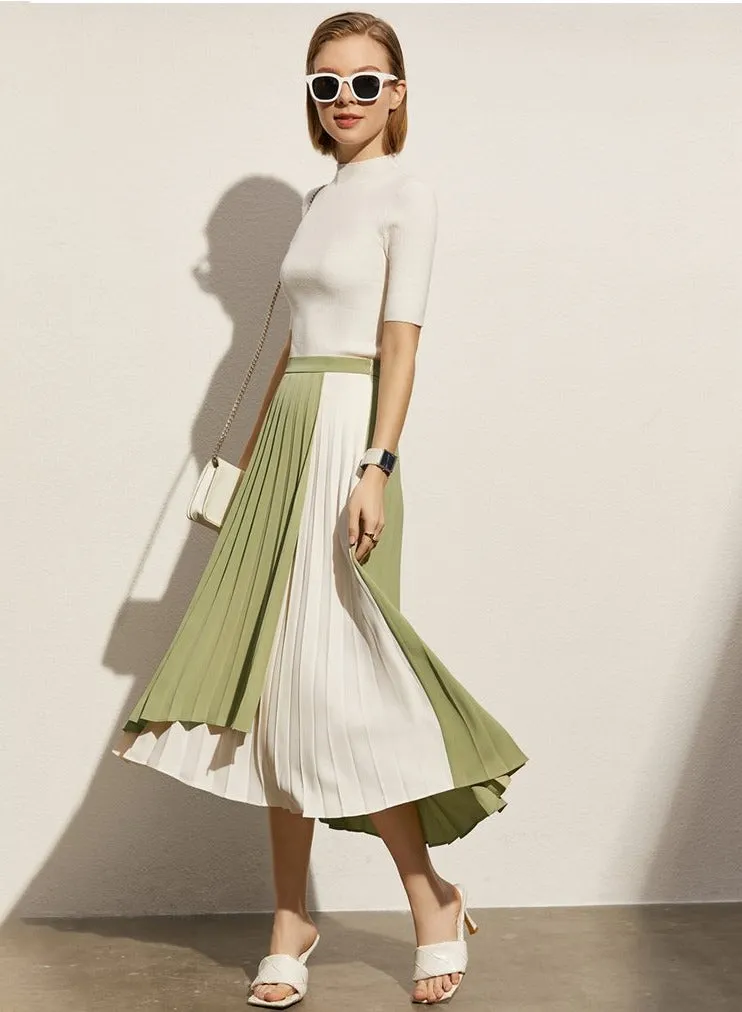 Patchwork Aline Pleated Wavy Skirt