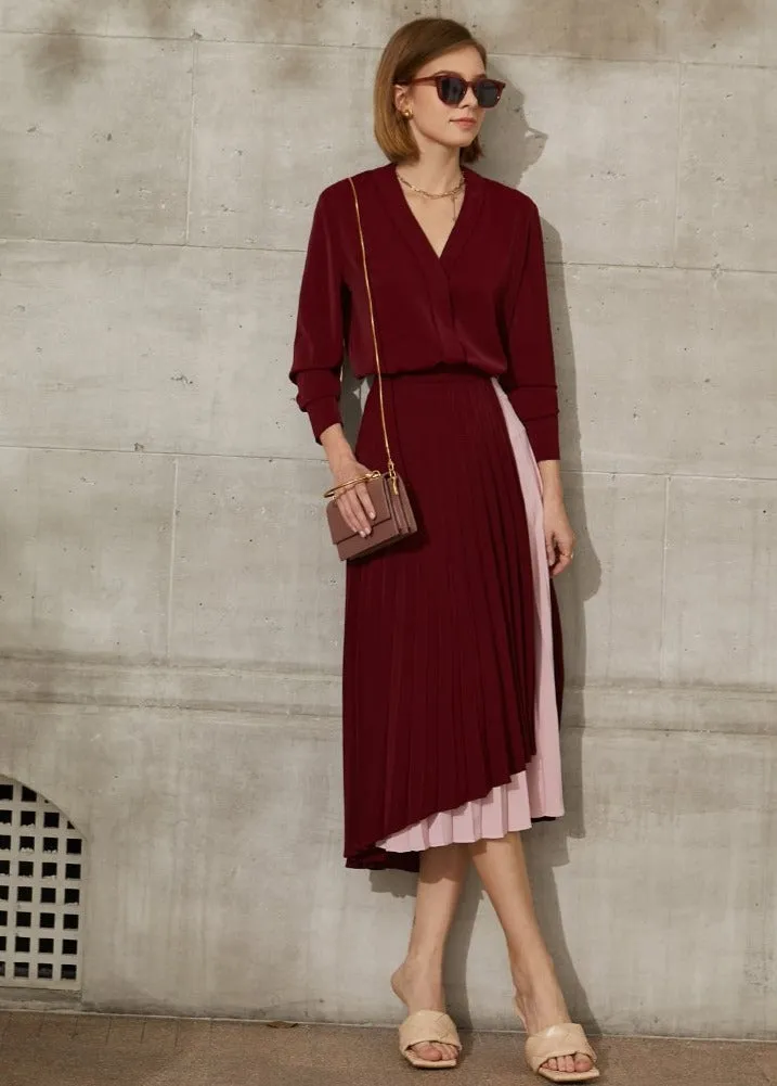 Patchwork Aline Pleated Wavy Skirt