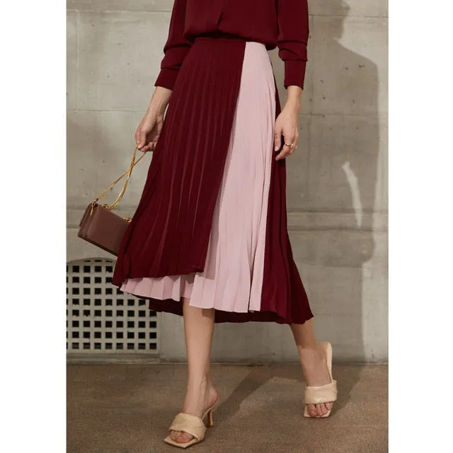 Patchwork Aline Pleated Wavy Skirt