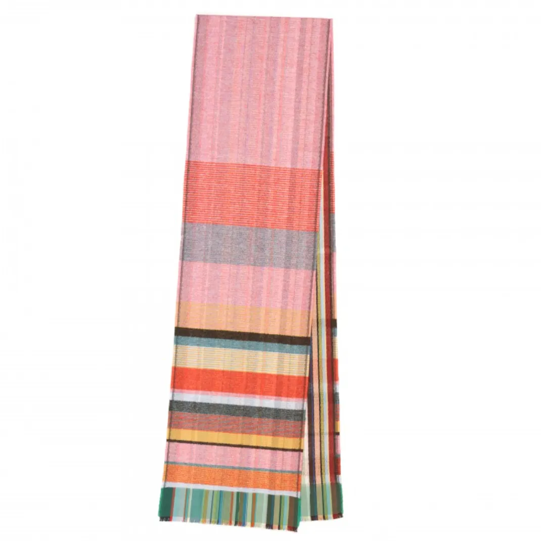 Pink Multi-Stripe Silk Lambswool Scarf
